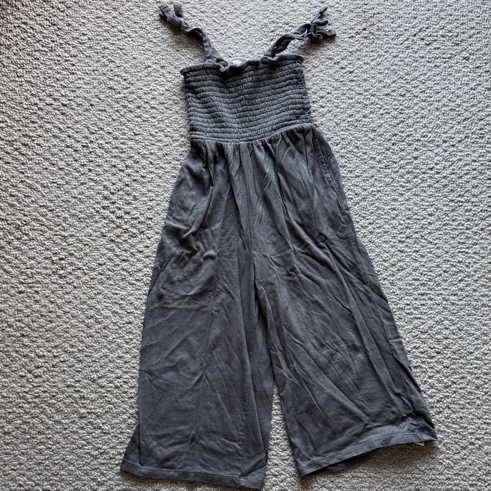 GAP Charcoal Smocked Strap Wide-Leg Jumpsuit
